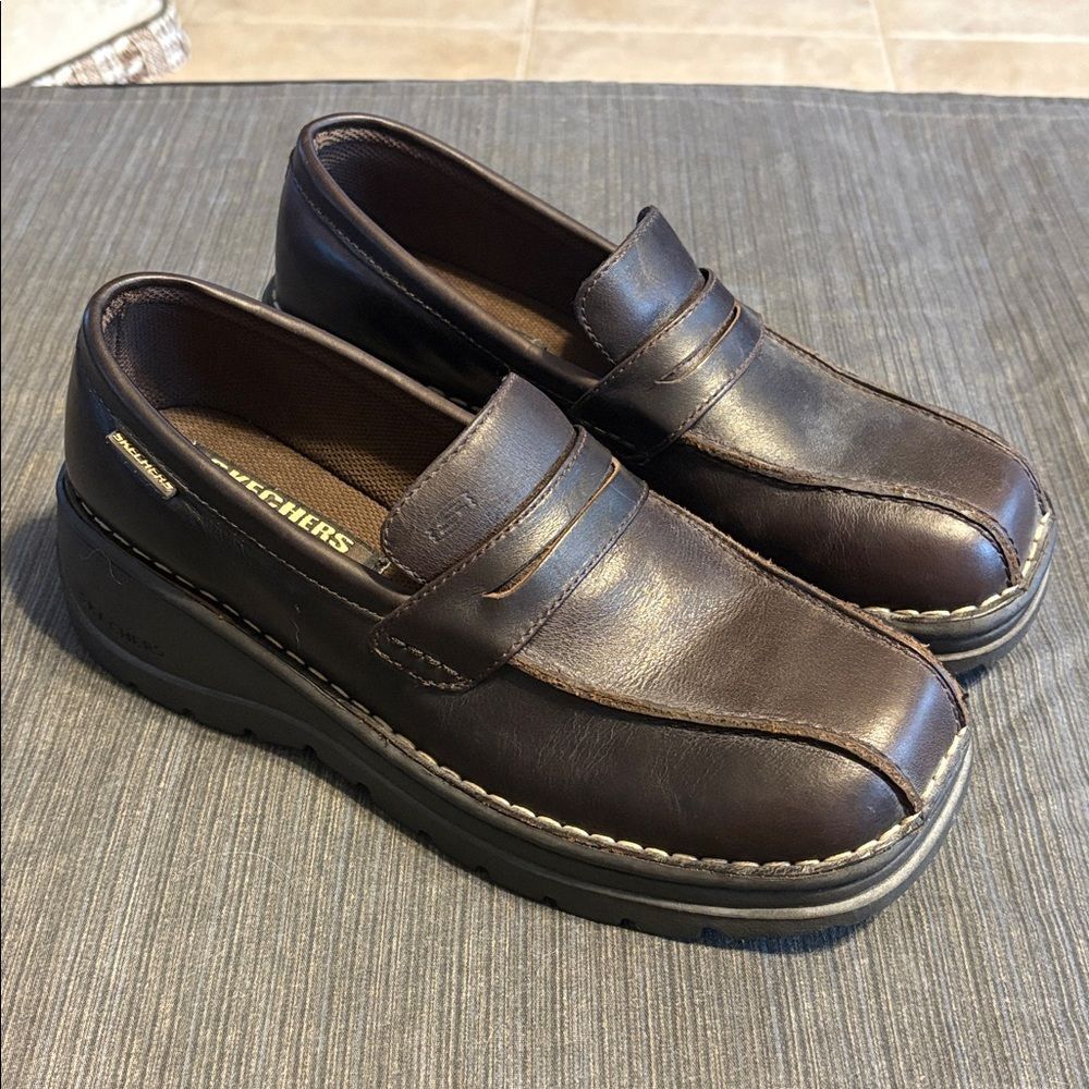 Skechers Brown Leather Y2K Style SN1280 Chunky Loafer Loafers